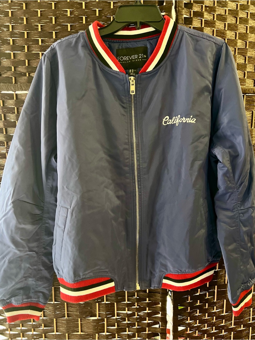 Forever 21 Navy Bomber Jacket with Red & White Trim